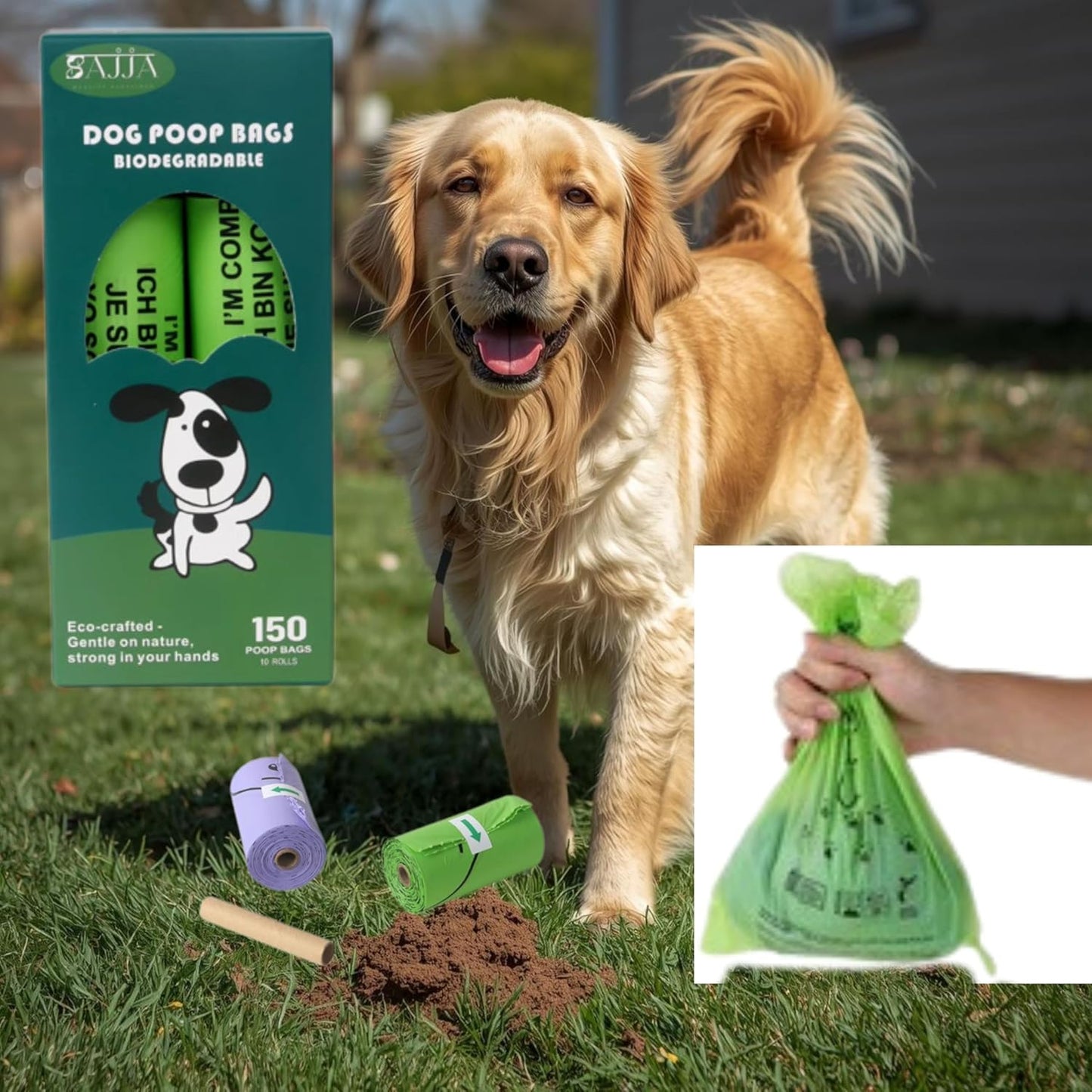 100% Certified Home Compostable Dog Poop Bags - Part of Every Purchase Will Go to Charity - ASTM D6400 & EN 13432 Compliant - 150 X Plant Based Compostable Poop Bags