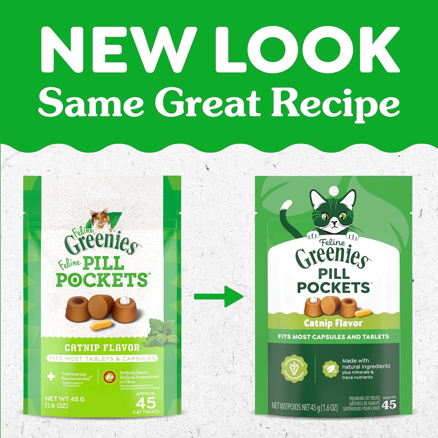 Greenies Feline Pill Pockets for Cats Natural Soft Cat Treats, Catnip Flavor, 1.6 Oz. Pouch (45 Treats)