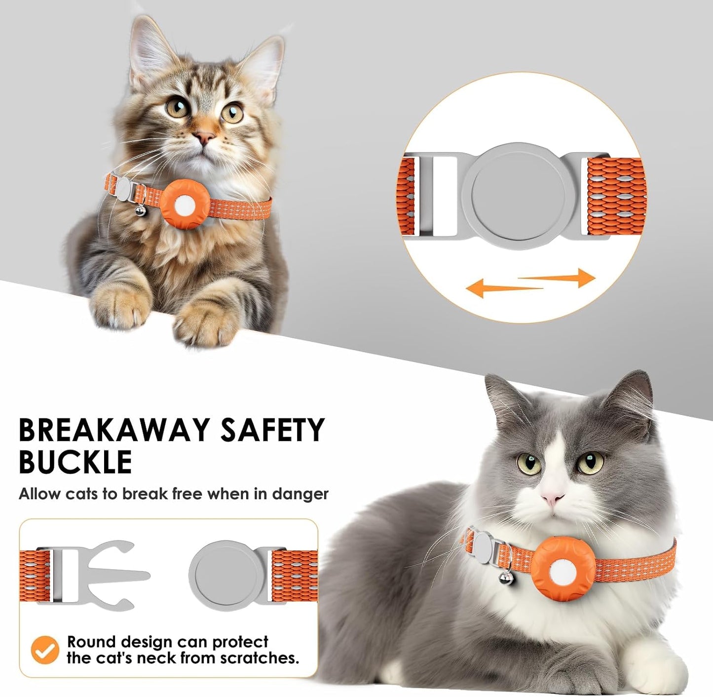 Cat Tracker, GPS Tracker, No Subscription Fee Pet Tracker, Compatible with Apple Find My App (Only Ios), Real-Time Location, Cat Trackers Collar with Safety Elastic Buckle, Orange