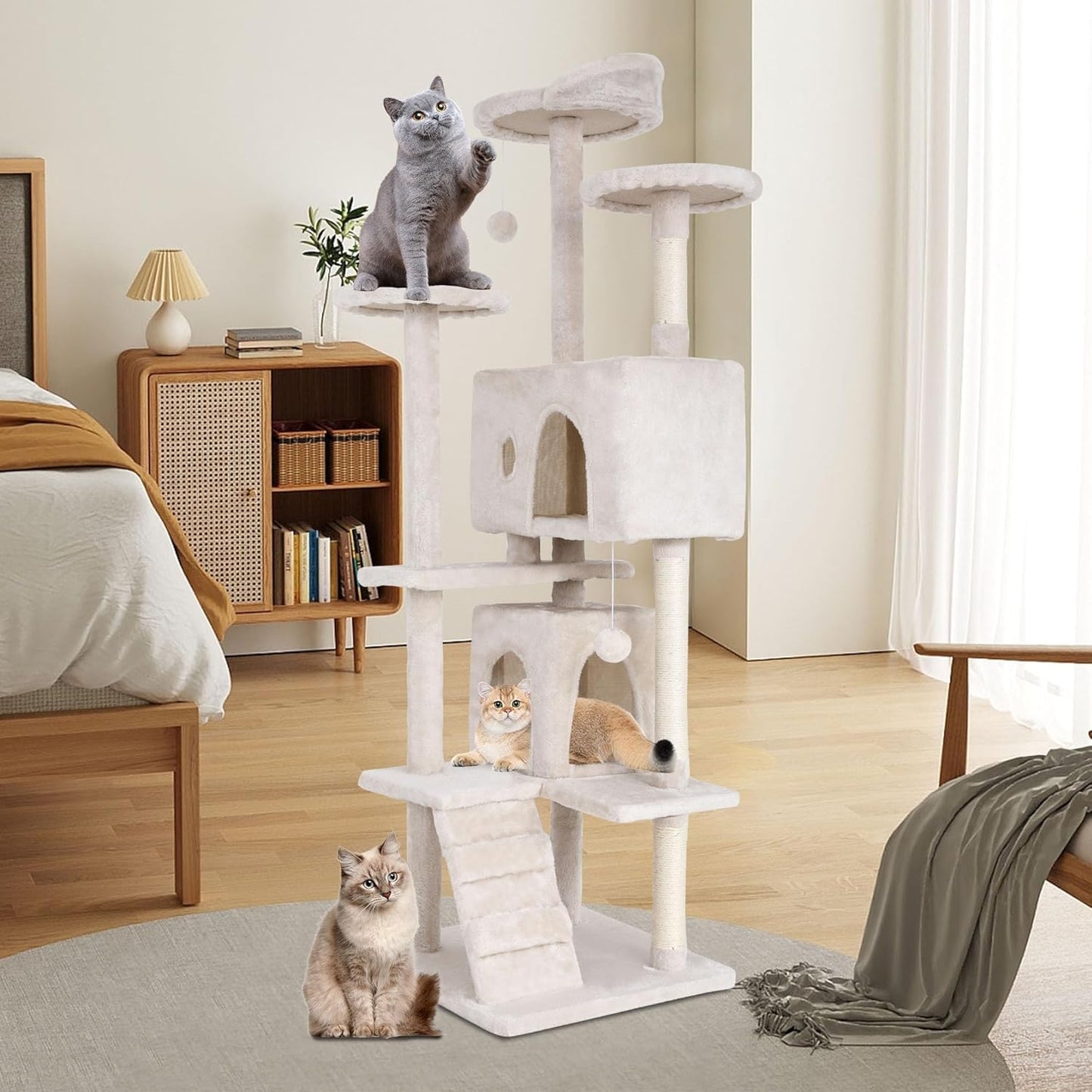 70-Inch Indoor Cat Tree - Multi-Level Tower for Kittens to Large Cats - Sturdy Scratching Post, Condo, and Plush Perch in Beige