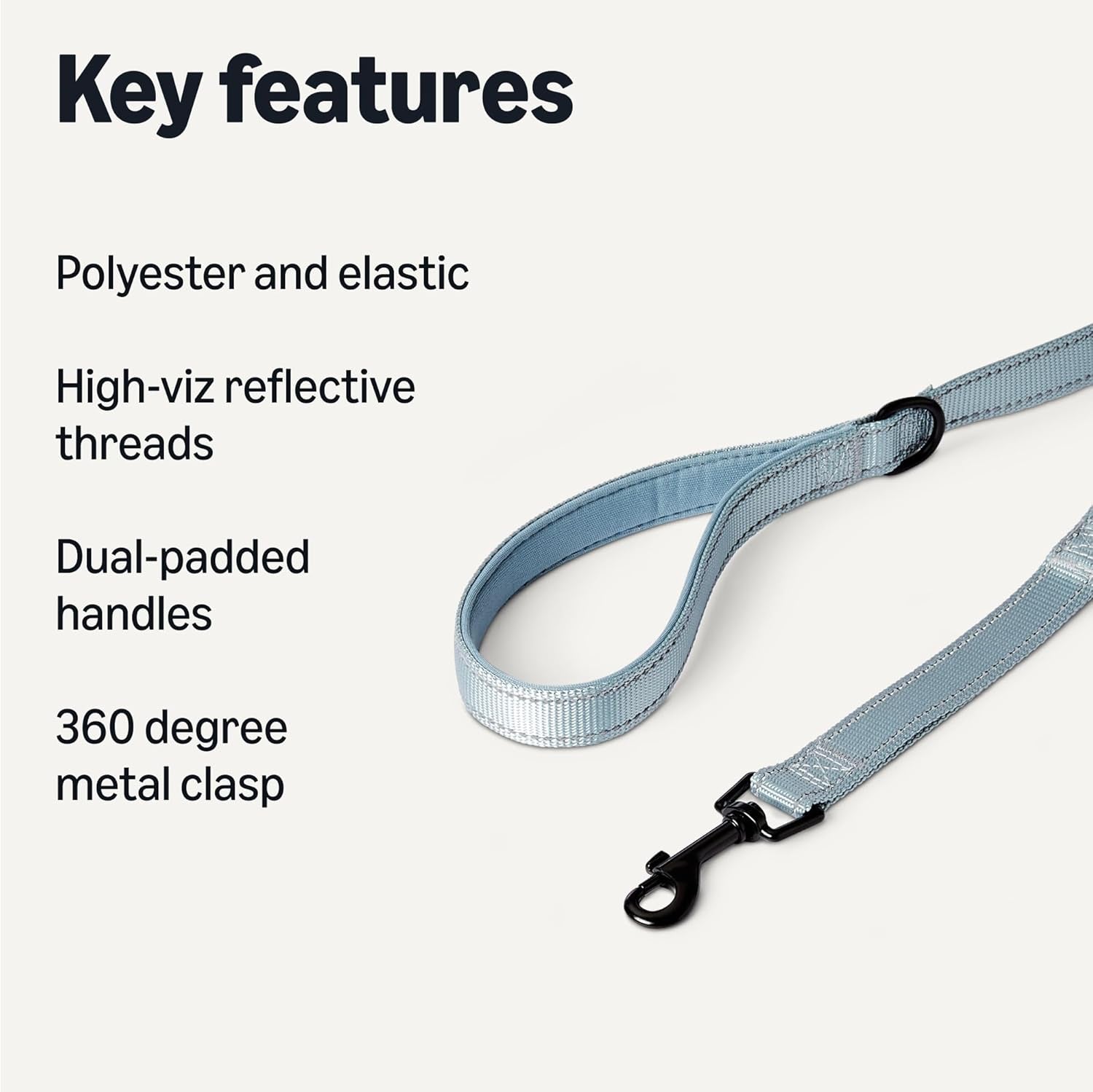 Reflective Dog Leash with Dual-Padded Handles and D Ring, 6Ft