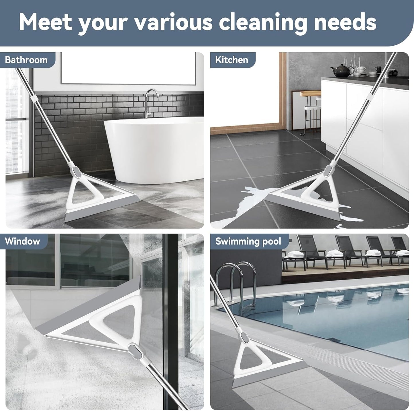 Multifunction Magic Broom, Squeegee Broom for Floor, Rubber Silicone Broom for Floor Cleaning, Magic Broom Sweeper for Living Room, Kitchen, Bathroom-Easy Dry the Glass (Grey, 54 INCH)