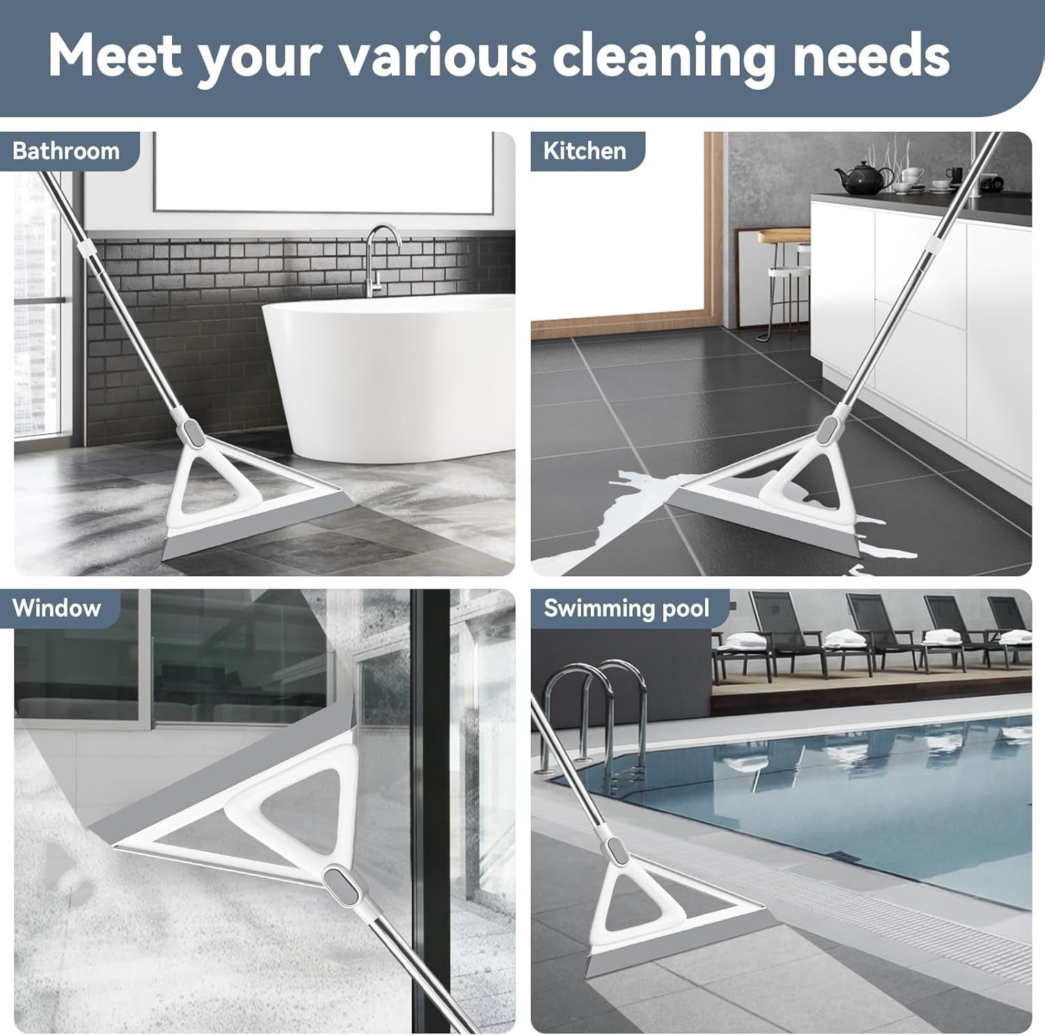 Multifunction Magic Broom, Squeegee Broom for Floor, Rubber Silicone Broom for Floor Cleaning, Magic Broom Sweeper for Living Room, Kitchen, Bathroom-Easy Dry the Glass (Grey, 54 INCH)
