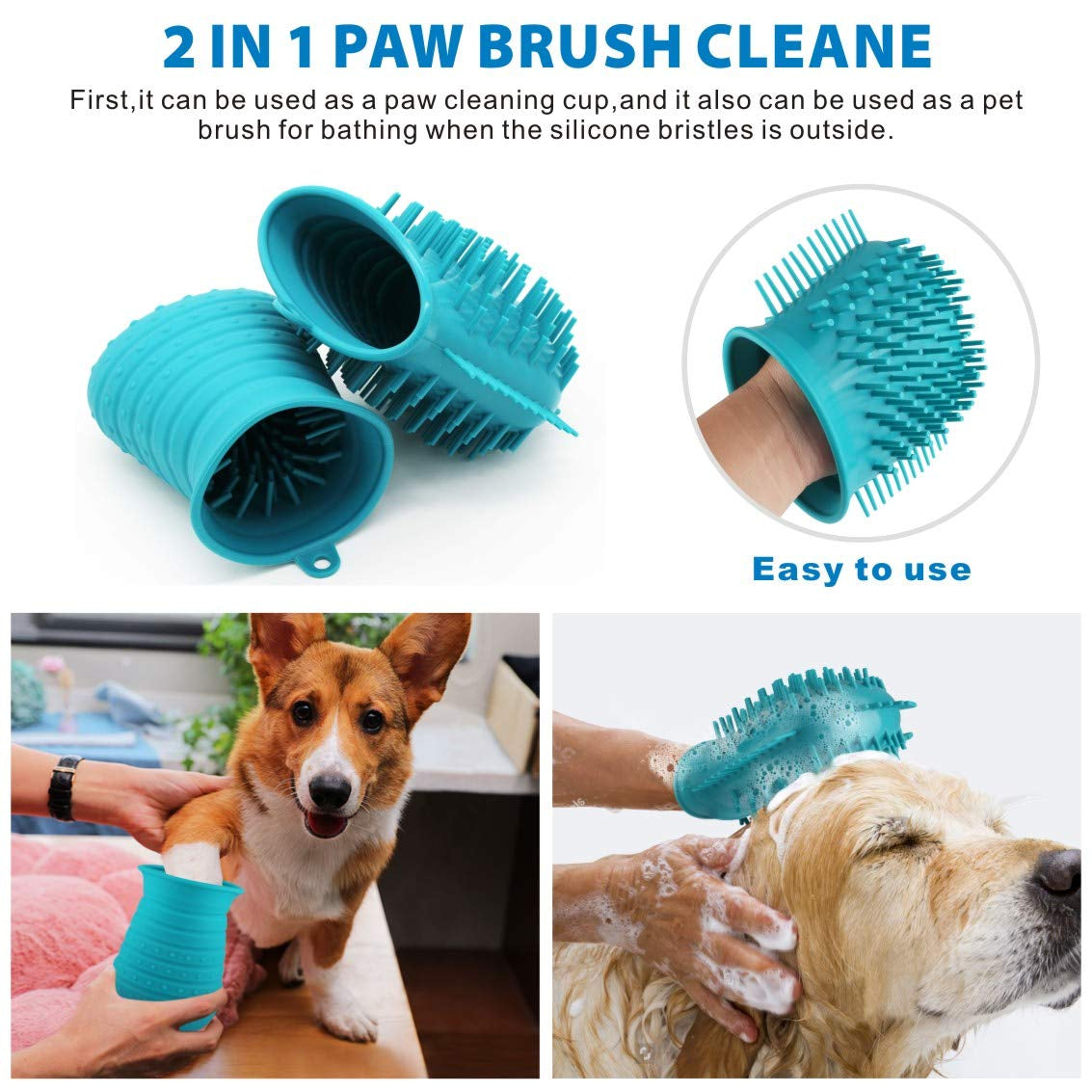 Dog Paw Cleaner Cup with Towel - Portable Pet Foot Washer and Grooming Brush for Dogs and Cats (Blue)