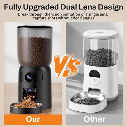 Automatic Cat Feeder with Dual Camera Gifts for Fathers Day, 5G Wifi App Control: 5L Automatic Dog Food Storage Container with 2K HD Video and Laser Pet Toy,Gift for Mom Dad Him Her Men Women