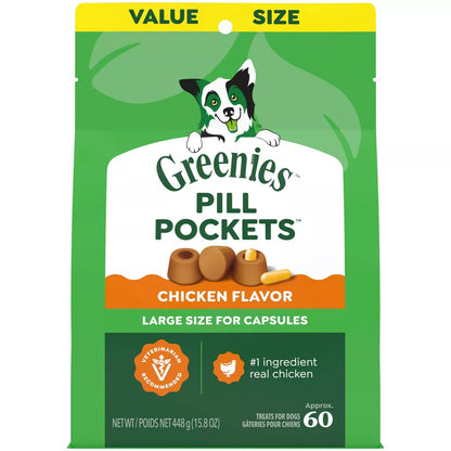 Greenies Chewy Dog Treats Pill Pockets Chicken Capsule Size