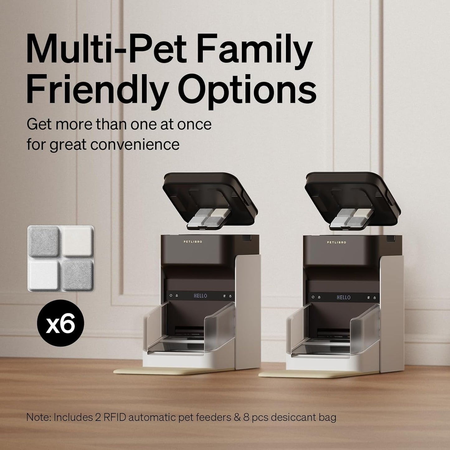 Bundle of  Upgraded RFID Automatic Cat Feeder, 2 Packs 5G Wi-Fi Automatic Pet Feeder, 3L Auto Cat Feeder App Control with Light Collar Tag +  6 Packs Pet Food Desiccant Bag