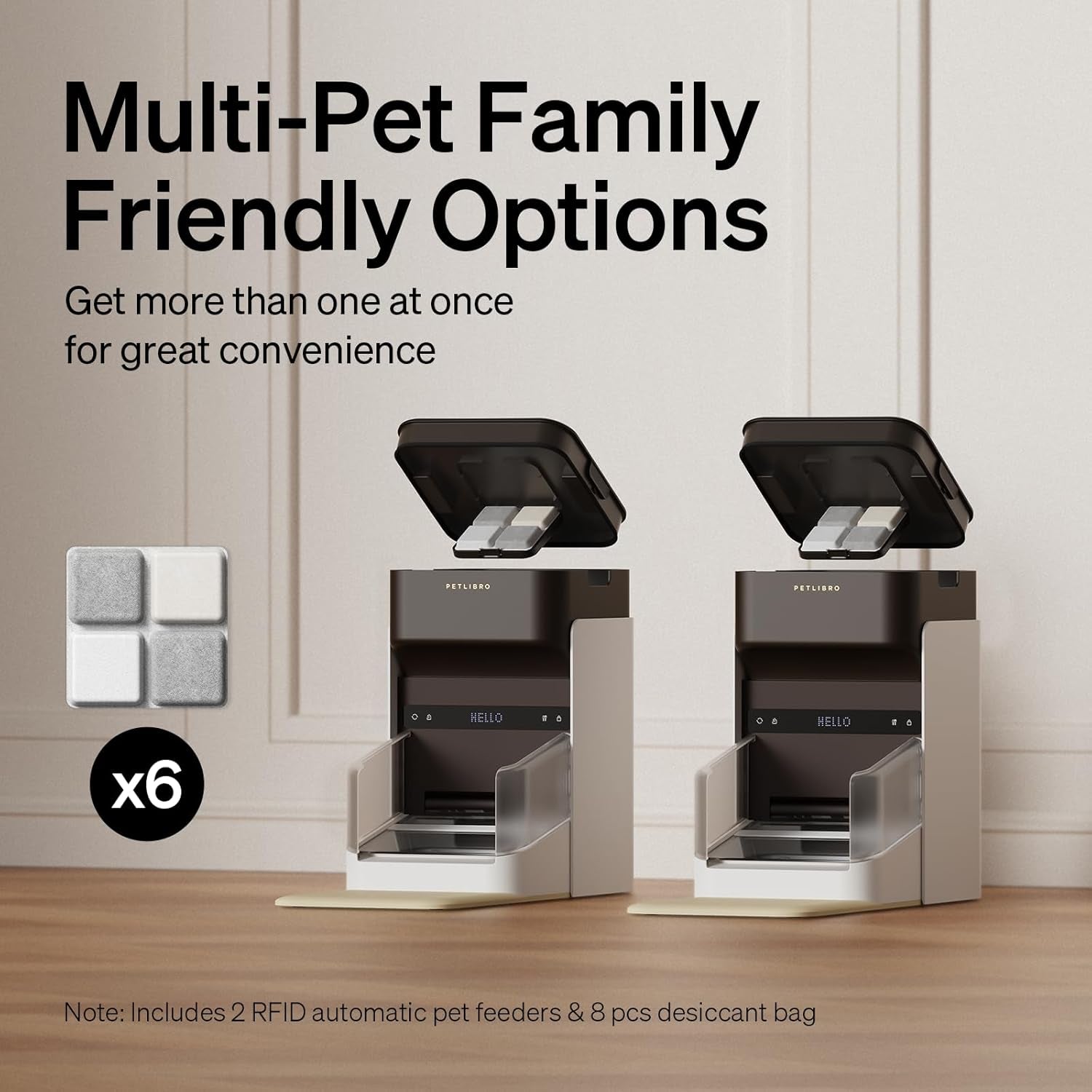 Bundle of  Upgraded RFID Automatic Cat Feeder, 2 Packs 5G Wi-Fi Automatic Pet Feeder, 3L Auto Cat Feeder App Control with Light Collar Tag +  6 Packs Pet Food Desiccant Bag