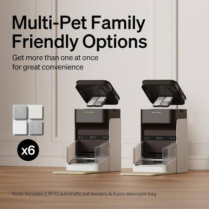 Bundle of  Upgraded RFID Automatic Cat Feeder, 2 Packs 5G Wi-Fi Automatic Pet Feeder, 3L Auto Cat Feeder App Control with Light Collar Tag +  6 Packs Pet Food Desiccant Bag