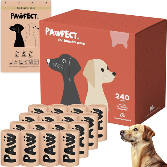 Dog Poop Bags Rolls – Biodegradable Poop Bags, Compostable Dog Waste Bags, BPI Certified Pet Waste Bags, Unscented, Large, Puppy Poo, Earth Friendly, Bolsas Para Perros Popo (240 Counts)