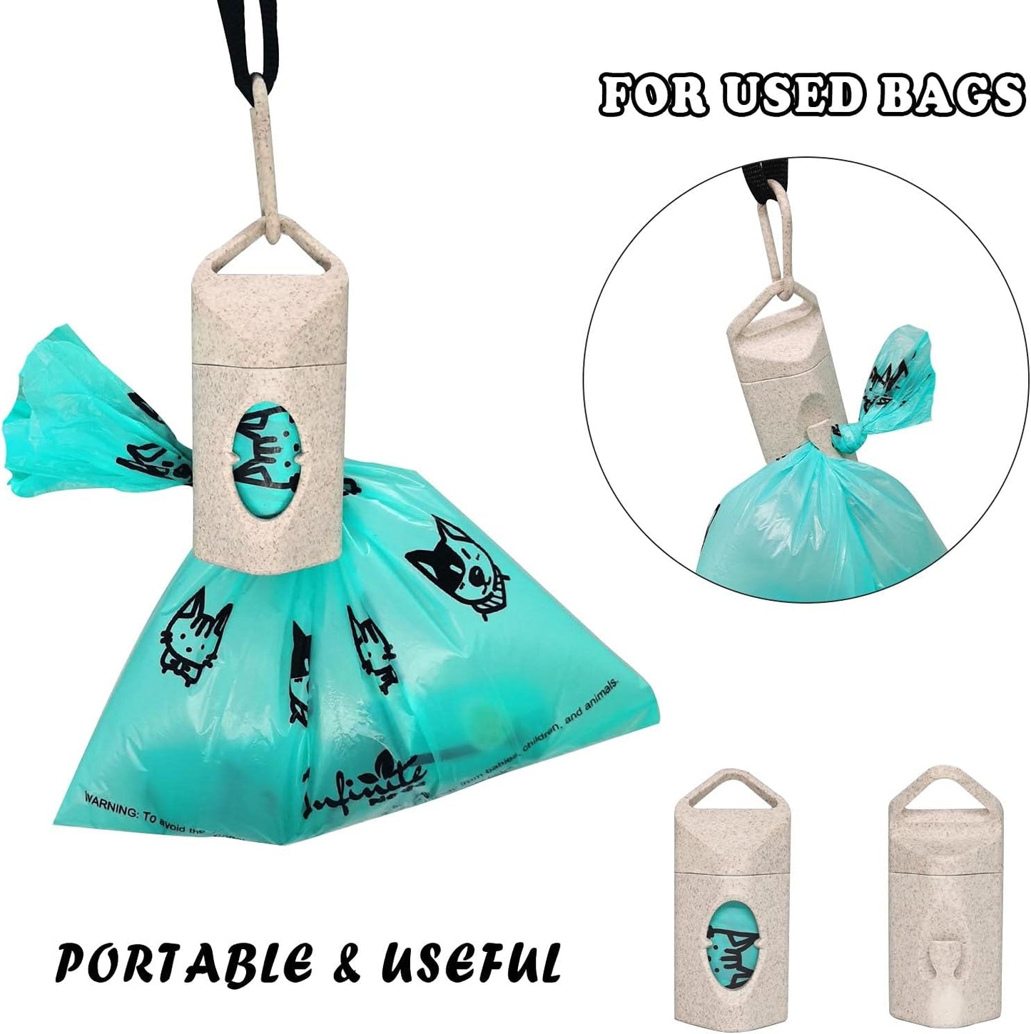 Poop Bags for Dog and Cat with Dispenser, Includes 210 Extra Thick and Leak-Proof Pet Poop Bags, 14 Refill Rolls with Recycled Core, Friendly to Earth