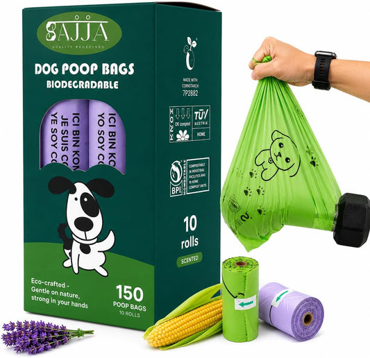 100% Certified Home Compostable Dog Poop Bags - Part of Every Purchase Will Go to Charity - ASTM D6400 & EN 13432 Compliant - 150 X Plant Based Compostable Poop Bags