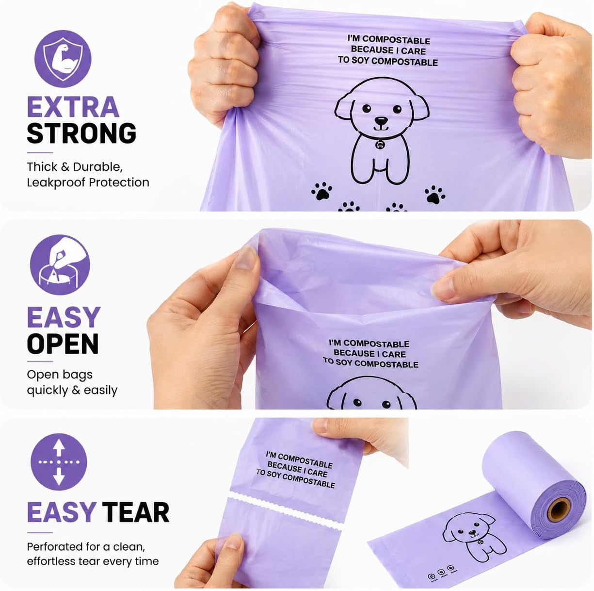 100% Certified Home Compostable Dog Poop Bags - Part of Every Purchase Will Go to Charity - ASTM D6400 & EN 13432 Compliant - 150 X Plant Based Compostable Poop Bags