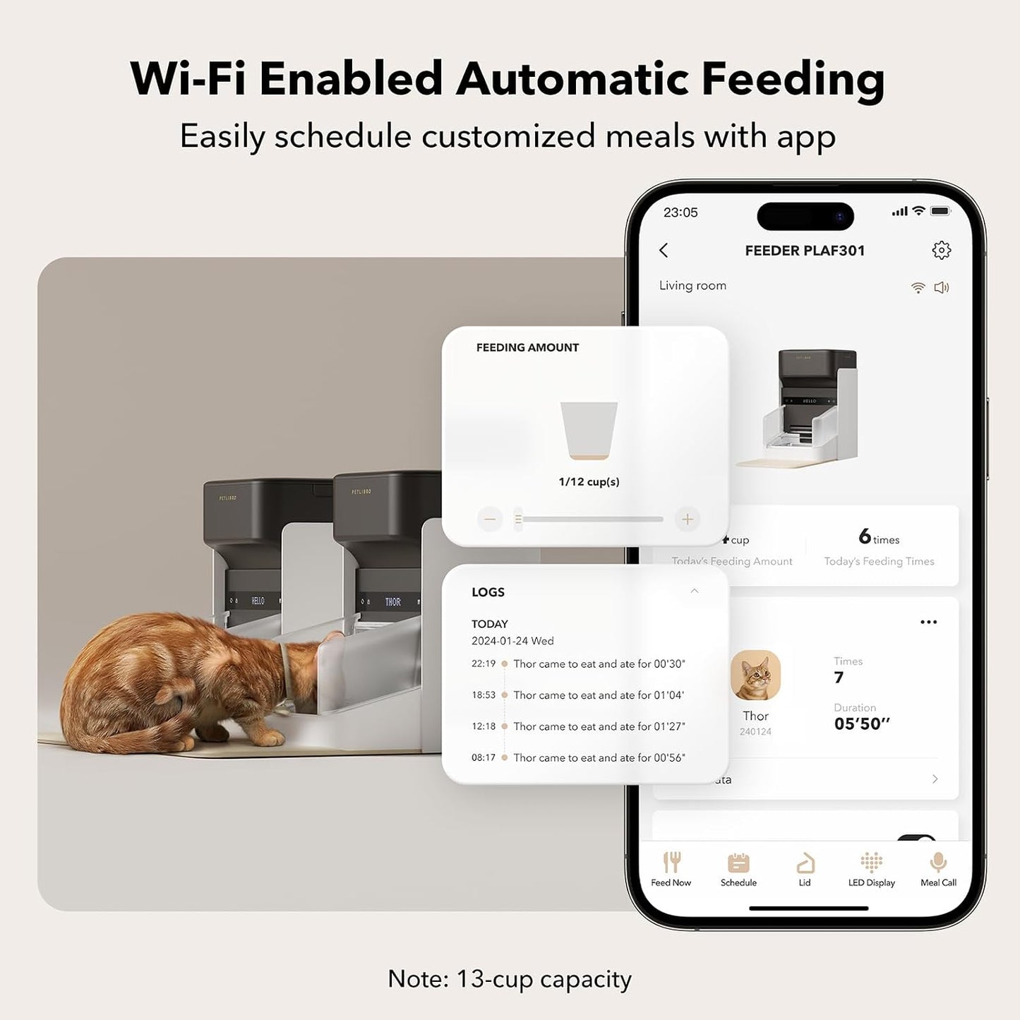 Bundle of  Upgraded RFID Automatic Cat Feeder, 2 Packs 5G Wi-Fi Automatic Pet Feeder, 3L Auto Cat Feeder App Control with Light Collar Tag +  6 Packs Pet Food Desiccant Bag