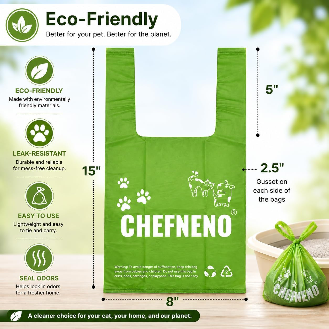 Cat Litter Waste Bags (500 Ct., Green) Bulk Dog Poop Bags with Easy Tie Handles Recycled Earth-Friendly Lavender Scented Cat Litter Poop Diaper Bag Disposable Sanitary Pad Waste Bags (500 Bags)