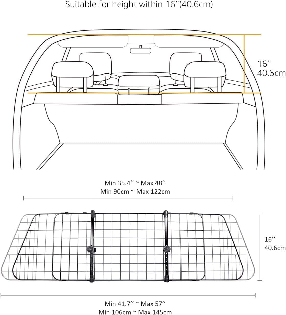 Adjustable Dog Car Barrier for Vehicles, 59.72 X 5.20 X 16.46 In, Black