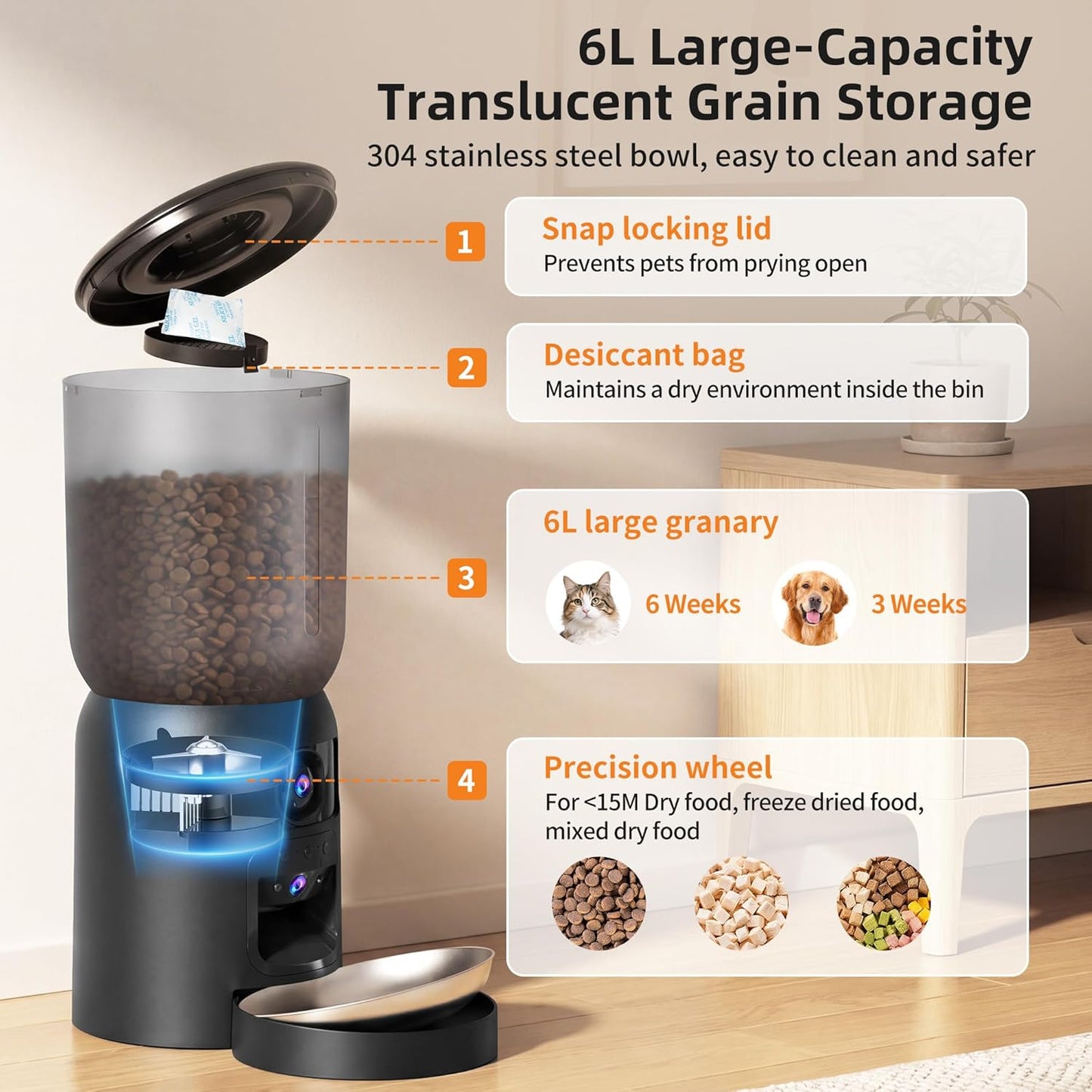 Automatic Cat Feeder with Dual Camera Gifts for Fathers Day, 5G Wifi App Control: 5L Automatic Dog Food Storage Container with 2K HD Video and Laser Pet Toy,Gift for Mom Dad Him Her Men Women