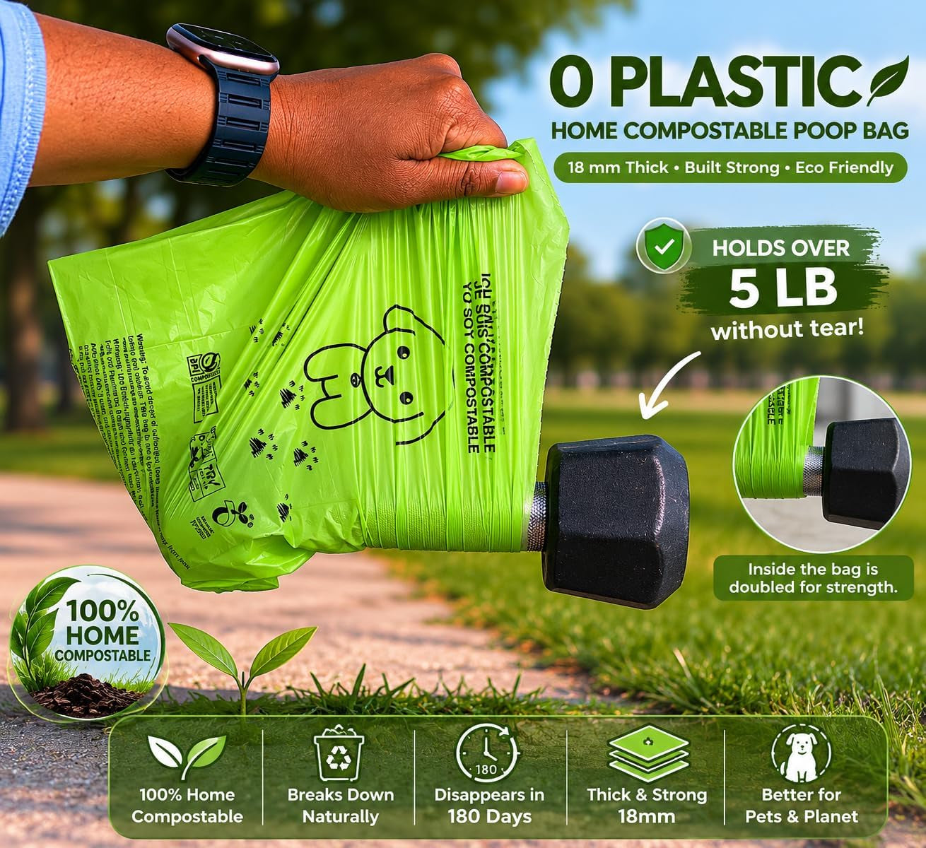 100% Certified Home Compostable Dog Poop Bags - Part of Every Purchase Will Go to Charity - ASTM D6400 & EN 13432 Compliant - 150 X Plant Based Compostable Poop Bags