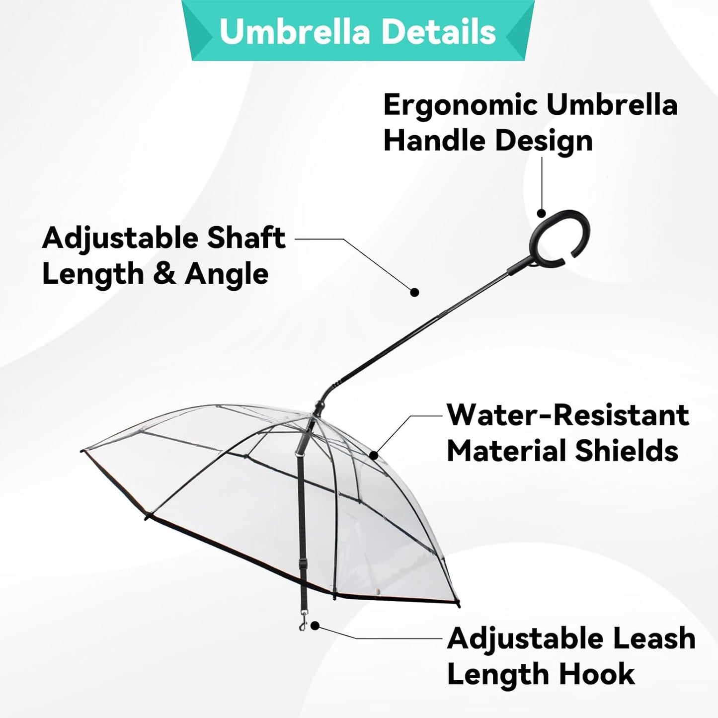Clear Dog Umbrella for Small Breeds with Adjustable Leash - Waterproof Rain Gear for Outdoor Walks