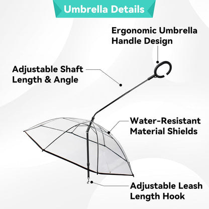 Clear Dog Umbrella for Small Breeds with Adjustable Leash - Waterproof Rain Gear for Outdoor Walks