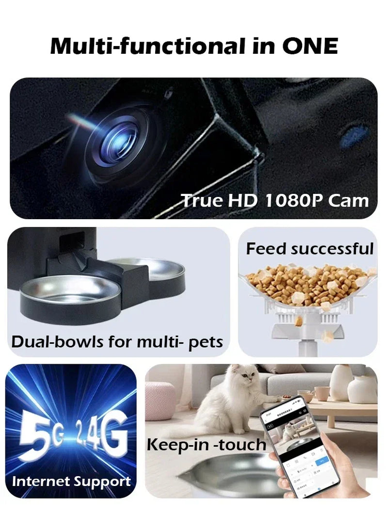 8L Smart Automatic Cat Feeders with 1080P HD Camera 5G Wifi Pet Feeder Tuya APP Control Automatic Cat Dog Food Dispenser