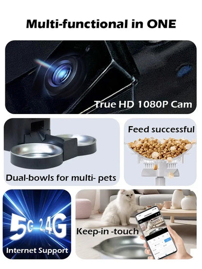 8L Smart Automatic Cat Feeders with 1080P HD Camera 5G Wifi Pet Feeder Tuya APP Control Automatic Cat Dog Food Dispenser