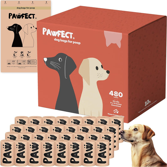 Dog Poop Bags Rolls – Biodegradable Poop Bags, Compostable Dog Waste Bags, BPI Certified Pet Waste Bags, Unscented, Large, Puppy Poo, Earth Friendly, Bolsas Para Perros Popo (480 Counts)