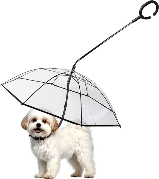 Clear Dog Umbrella for Small Breeds with Adjustable Leash - Waterproof Rain Gear for Outdoor Walks