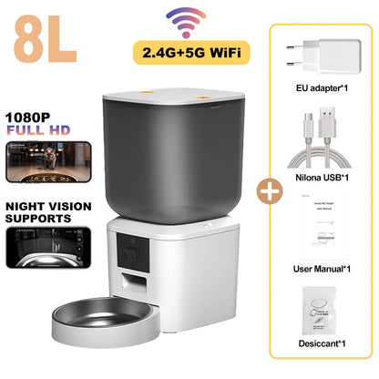 8L Smart Automatic Cat Feeders with 1080P HD Camera 5G Wifi Pet Feeder Tuya APP Control Automatic Cat Dog Food Dispenser