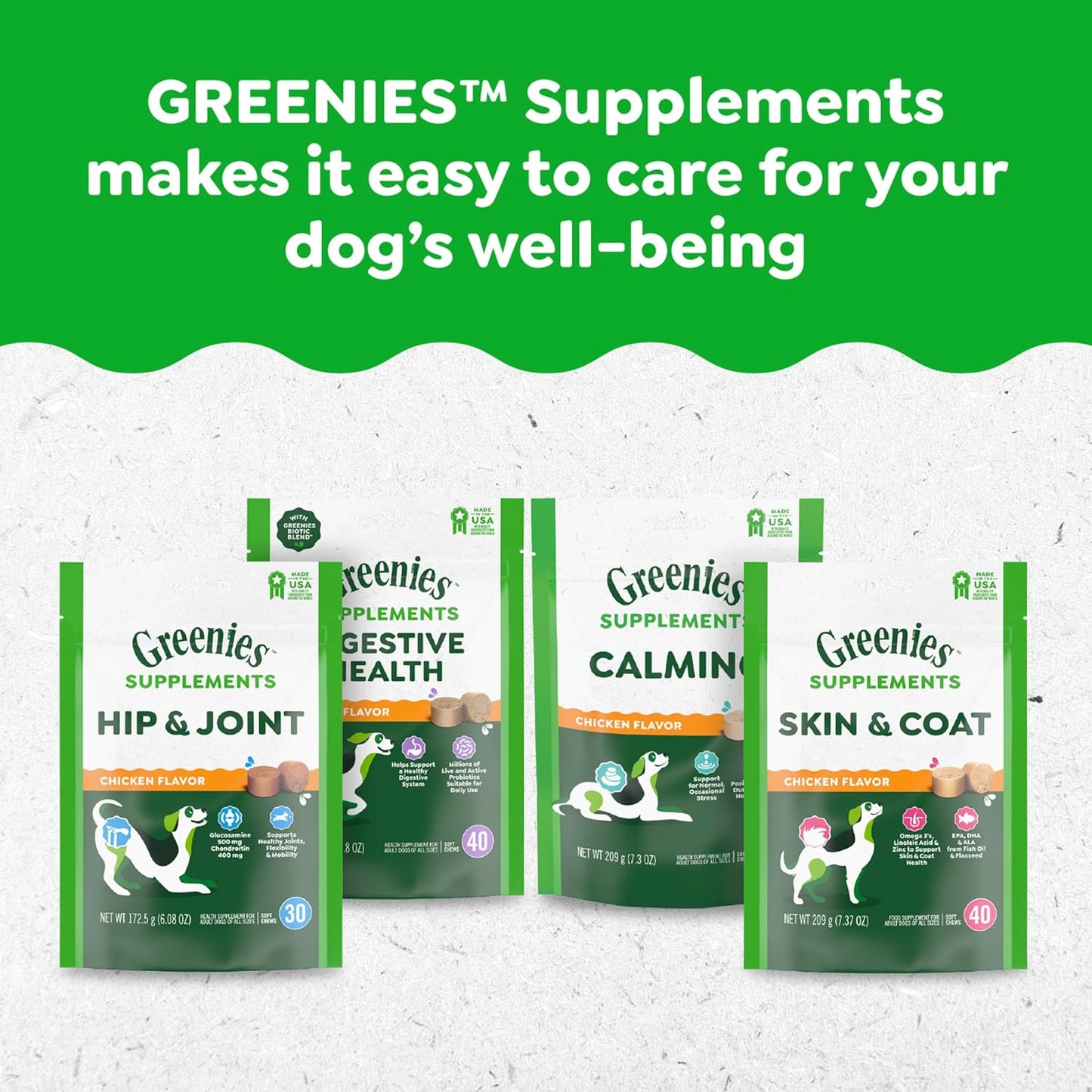 Greenies Supplements Hip and Joint Supplements for Dogs, with Chondroitin & Glucosamine for Dogs, Chicken Flavor, 6.08 Oz. Pouch, 30 Count