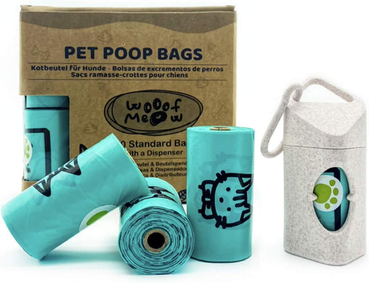 Poop Bags for Dog and Cat with Dispenser, Includes 210 Extra Thick and Leak-Proof Pet Poop Bags, 14 Refill Rolls with Recycled Core, Friendly to Earth