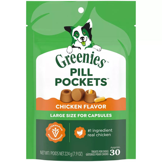 Greenies Chewy Dog Treats Pill Pockets Chicken Capsule Size