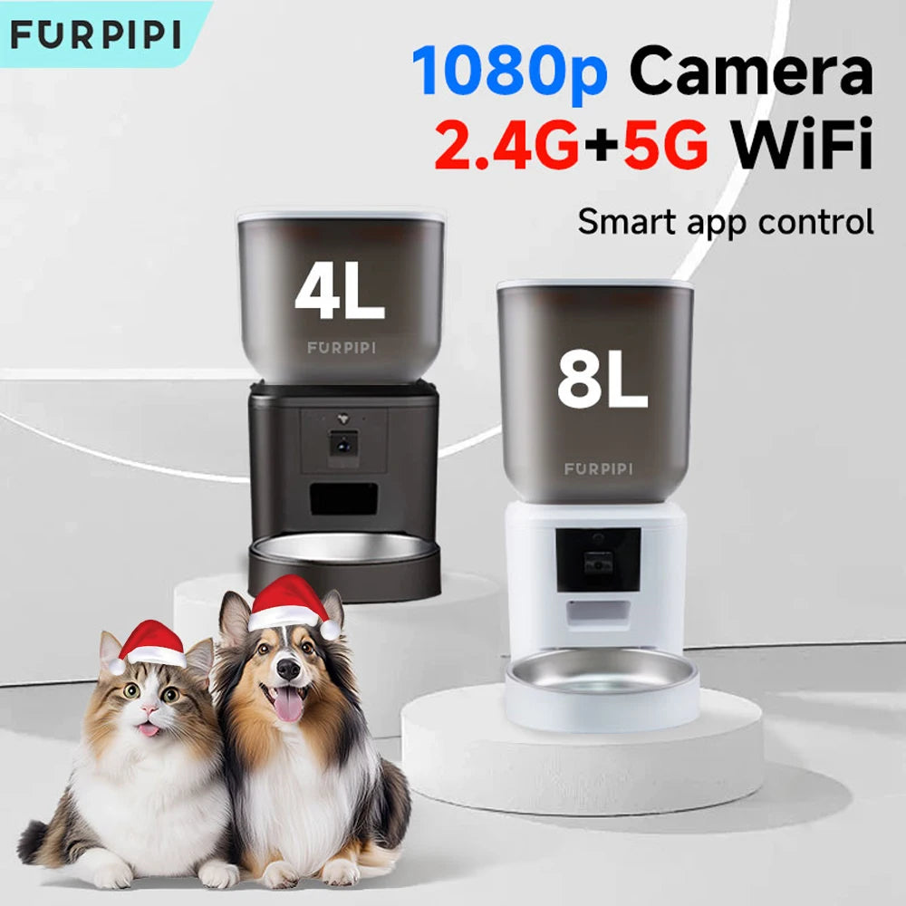 8L Smart Automatic Cat Feeders with 1080P HD Camera 5G Wifi Pet Feeder Tuya APP Control Automatic Cat Dog Food Dispenser