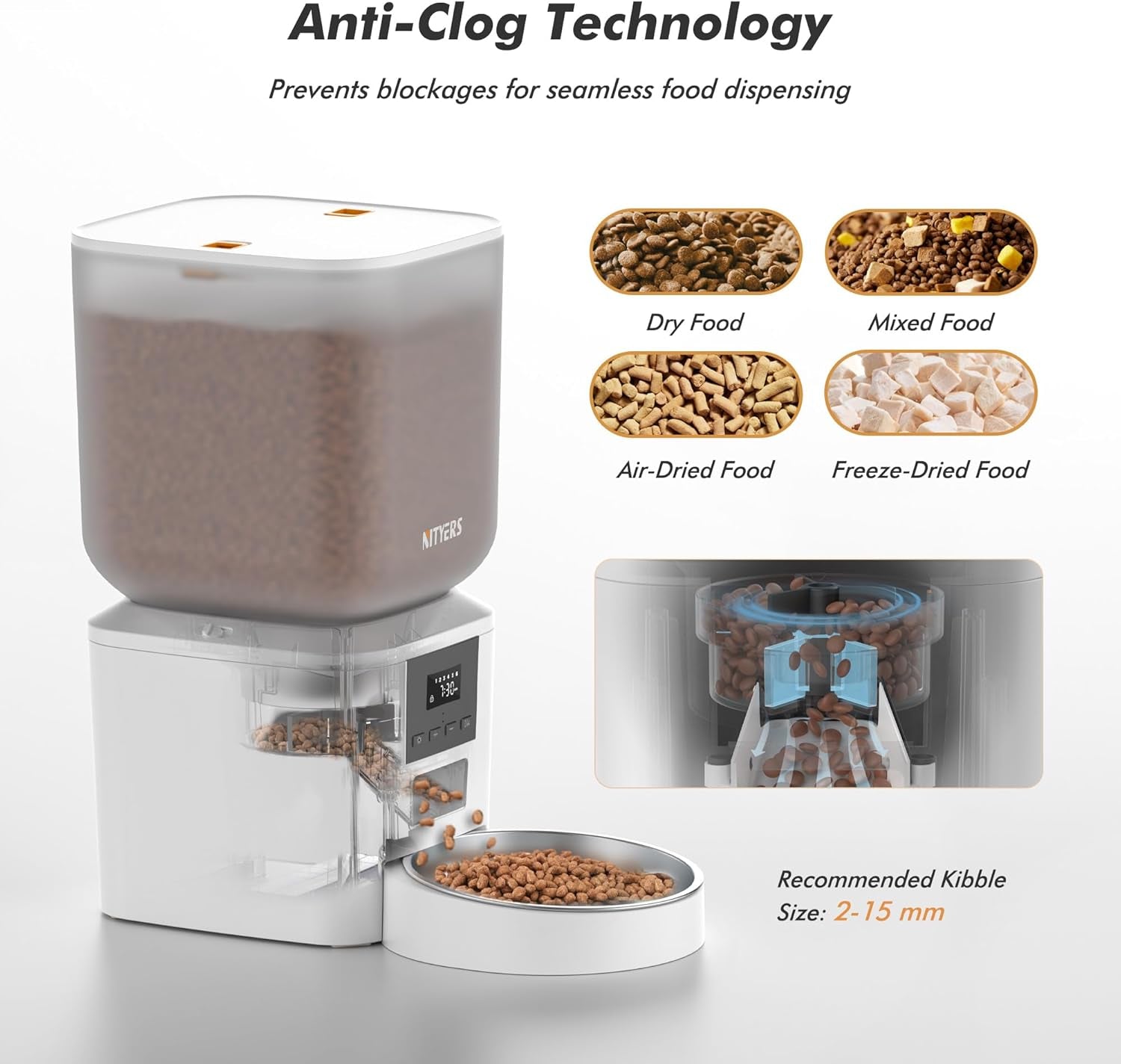 Automatic Dog & Cat Feeder with Camera & Wifi – 8L/34 Cups, 1080P Night Vision, 2.4 & 5G Wifi, 2-Way Talk, 10S Voice Recording, Timed Food Dispenser, up to 99 Portions, 15 Meals per Day