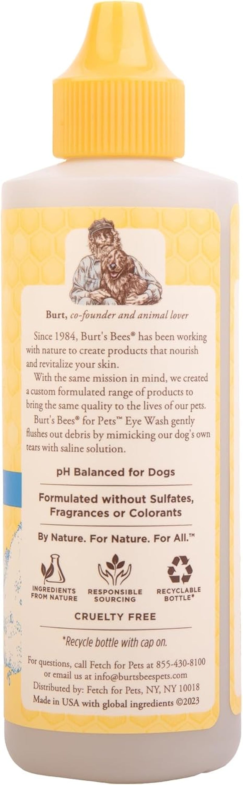 Dog Eye Wash with Saline Solution, Gentle Eye Cleaner for Dogs and Puppies, Tear Stain and Debris Rinse for Sensitive Eyes, Natural Origin Formula, 4 Fl Oz