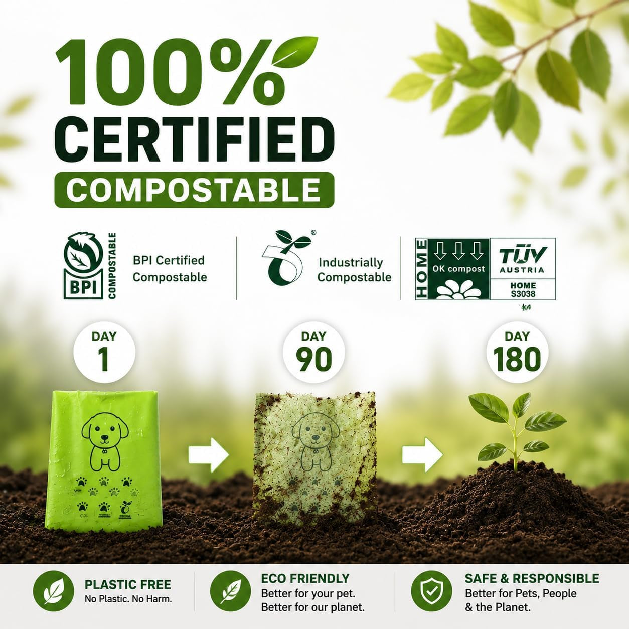100% Certified Home Compostable Dog Poop Bags - Part of Every Purchase Will Go to Charity - ASTM D6400 & EN 13432 Compliant - 150 X Plant Based Compostable Poop Bags
