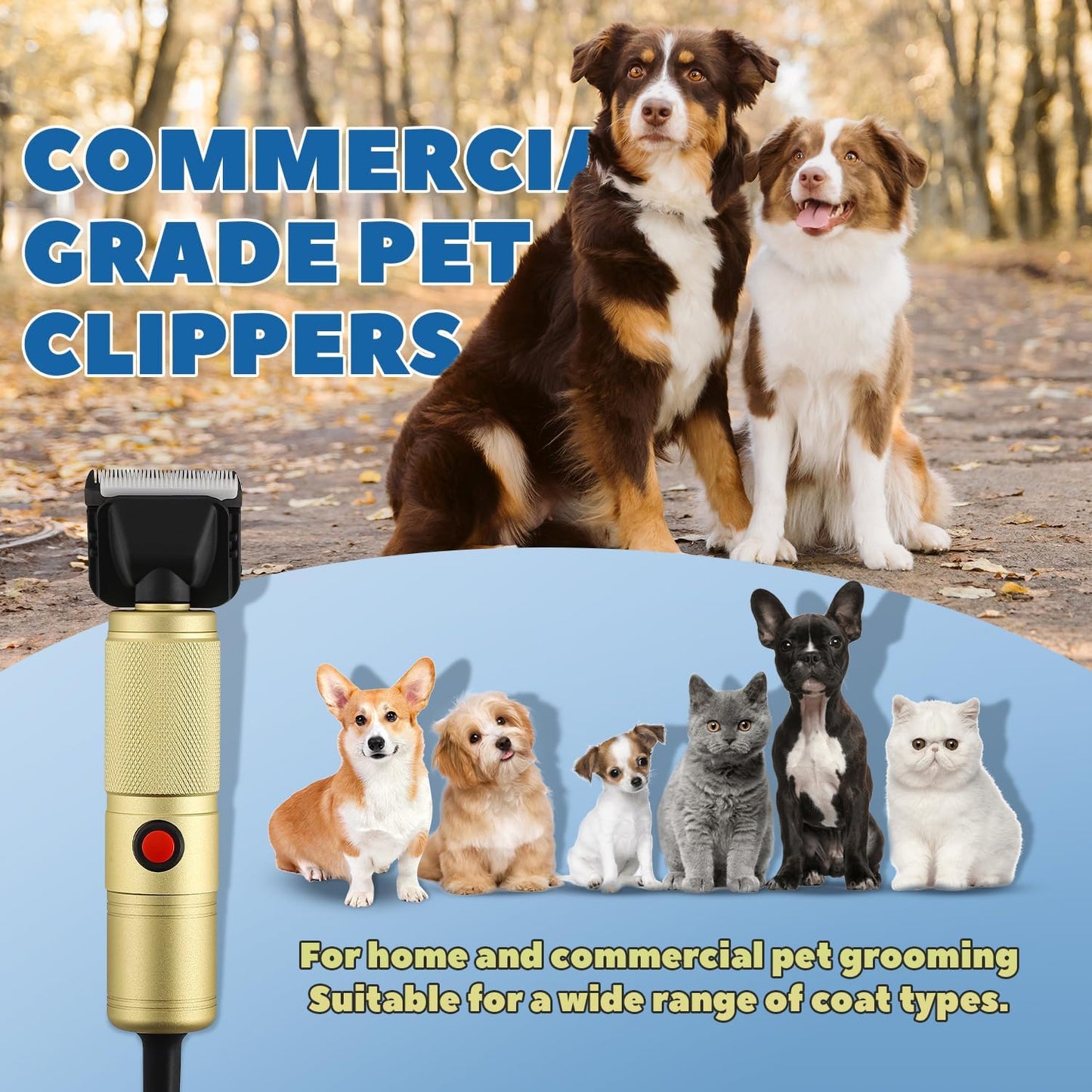 Pet Grooming Clippers 280W for Thick Heavy Coats, 2000-6000Rpm Stepless Speed Control & 10Ft Power Cord, Low Noise< 50Db, Dog Trimmer Kit with Extra Detachable Blade (280W)