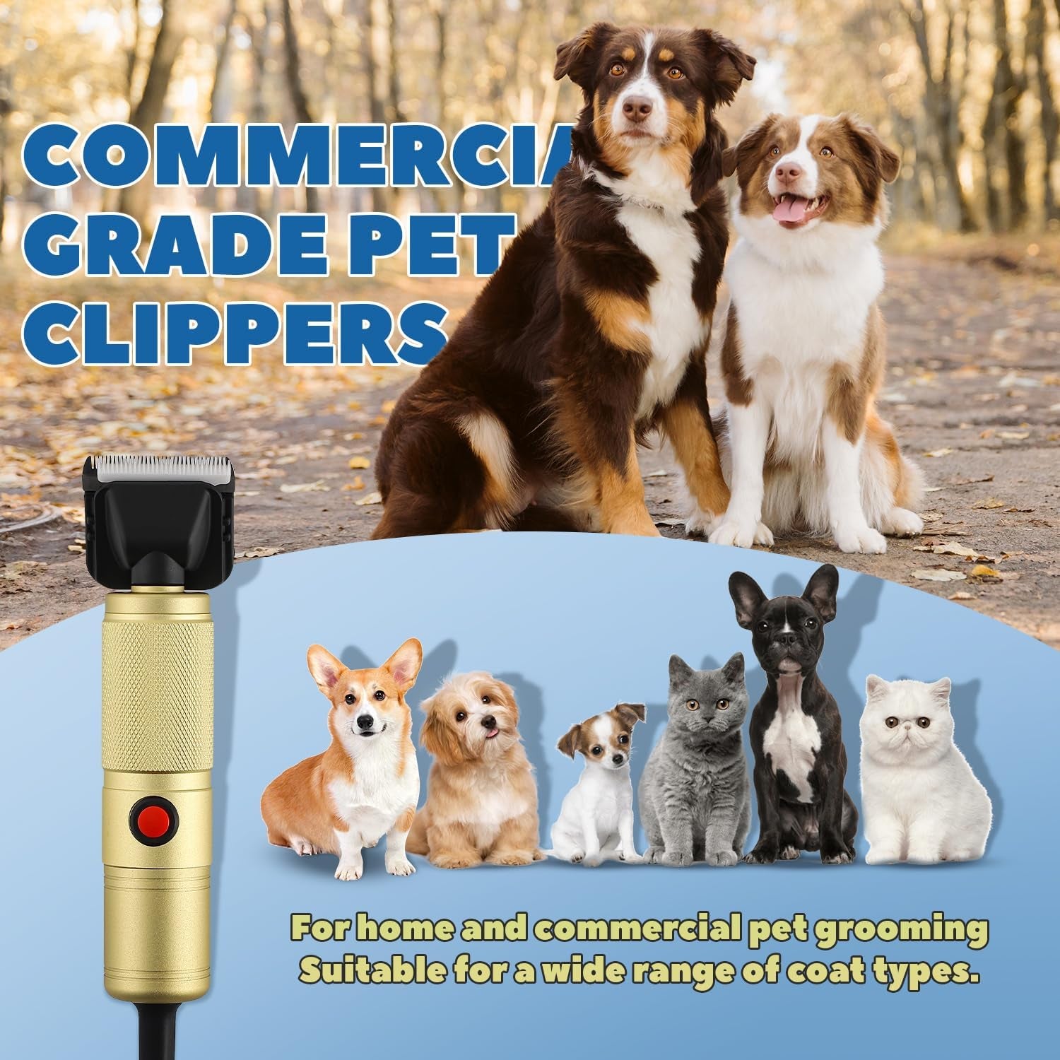 Pet Grooming Clippers 280W for Thick Heavy Coats, 2000-6000Rpm Stepless Speed Control & 10Ft Power Cord, Low Noise< 50Db, Dog Trimmer Kit with Extra Detachable Blade (280W)
