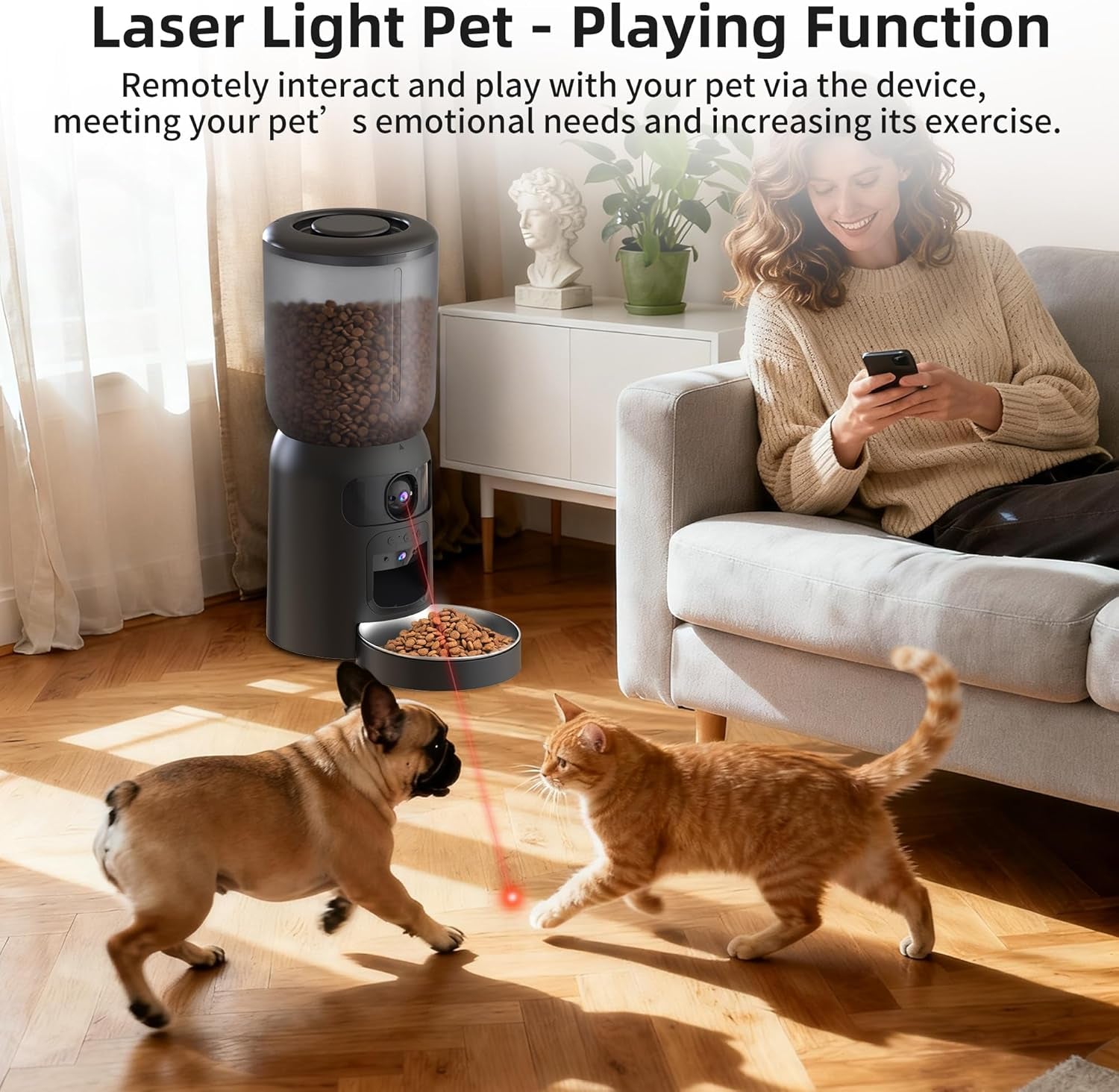 Automatic Cat Feeder with Dual Camera Gifts for Fathers Day, 5G Wifi App Control: 5L Automatic Dog Food Storage Container with 2K HD Video and Laser Pet Toy,Gift for Mom Dad Him Her Men Women