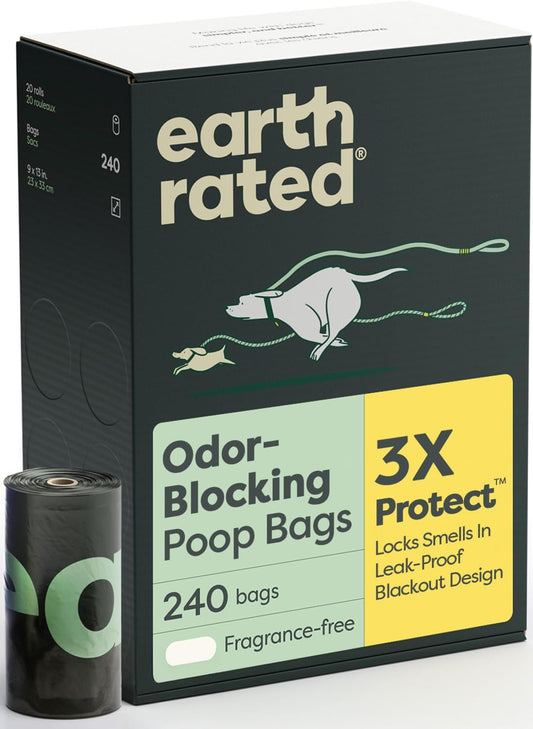 3X Protect Dog Poop Bag Rolls, Odor Blocking Leak Proof Extra Thick, Unscented, 240 Count