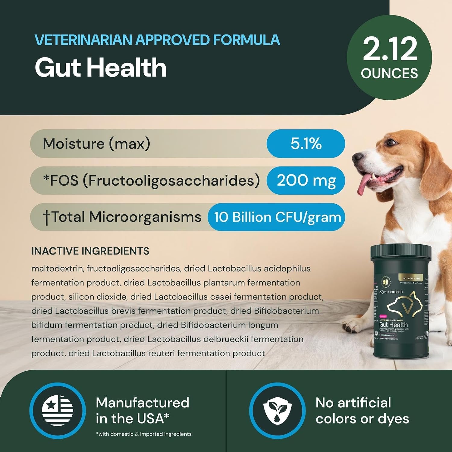 Veterinary Strength Gut Health Powder - Gut Health Supplement for Pets - Immunity Support - Pet-Friendly Probiotic Powder - Tasteless & Odorless - 60 Servings