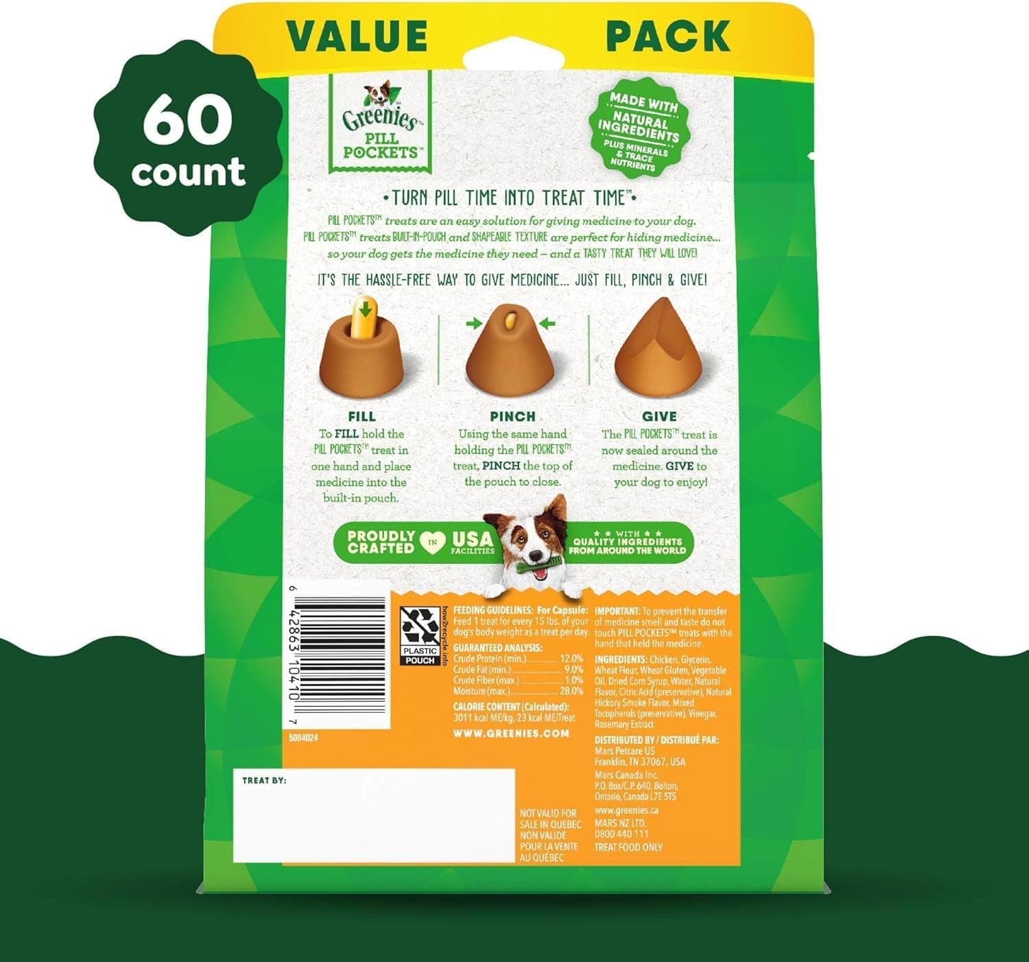 Greenies Pill Pockets Treats for Dogs Capsule Pouch, Chicken Flavor, 15.8-Ounce per Pack (3 Pack)