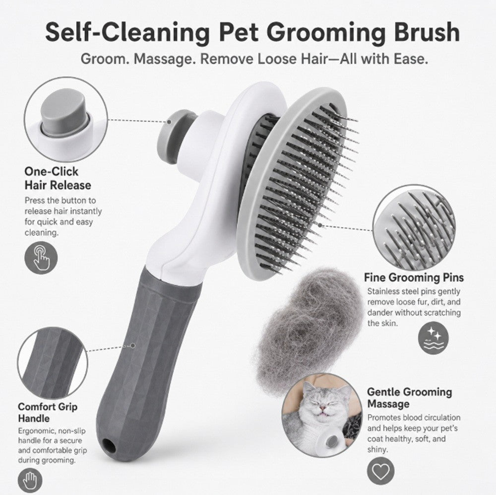 Self-Cleaning Pet Hair Remover Brush and Deshedding Grooming Comb for Dogs and Cats