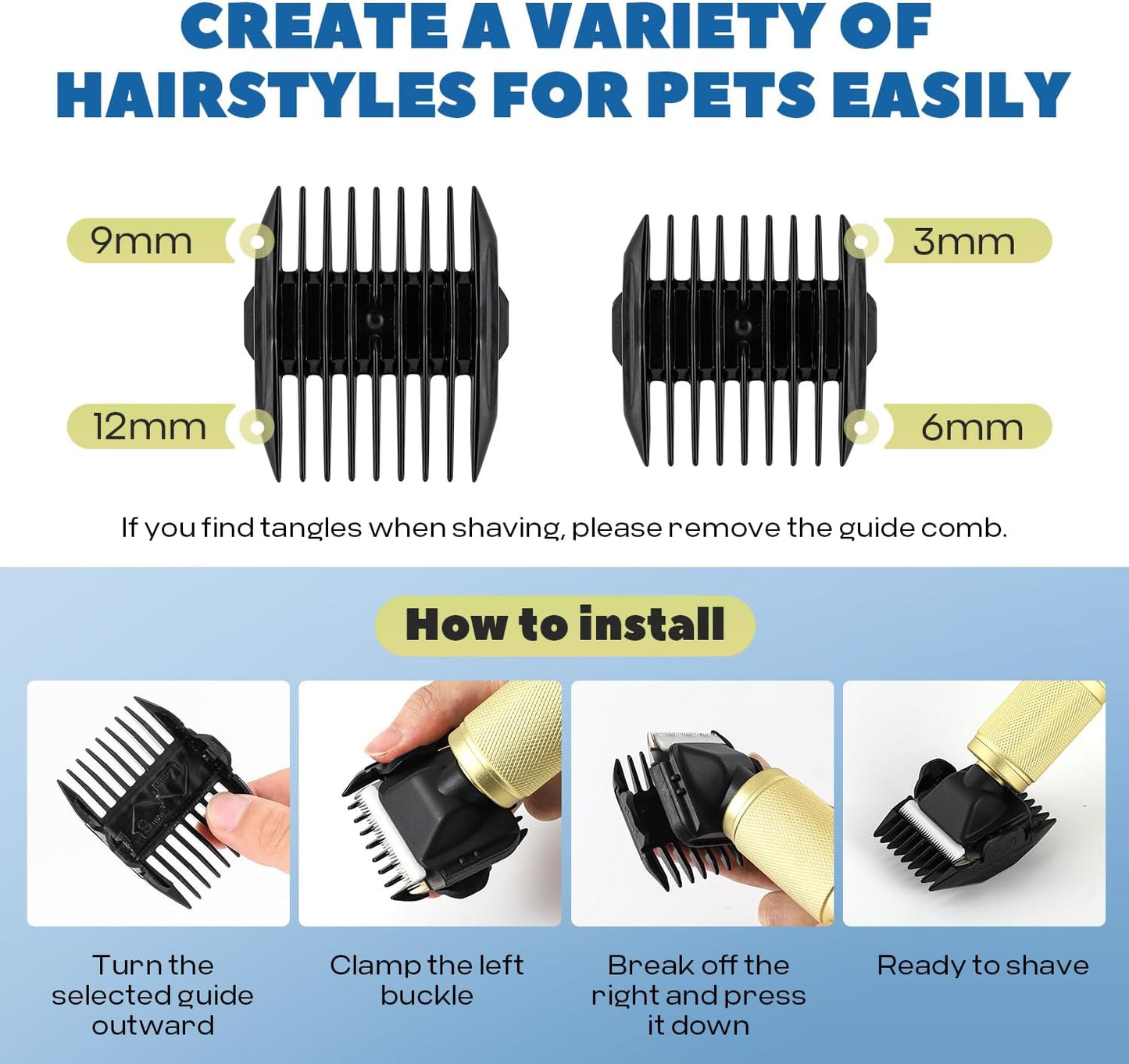 Pet Grooming Clippers 280W for Thick Heavy Coats, 2000-6000Rpm Stepless Speed Control & 10Ft Power Cord, Low Noise< 50Db, Dog Trimmer Kit with Extra Detachable Blade (280W)