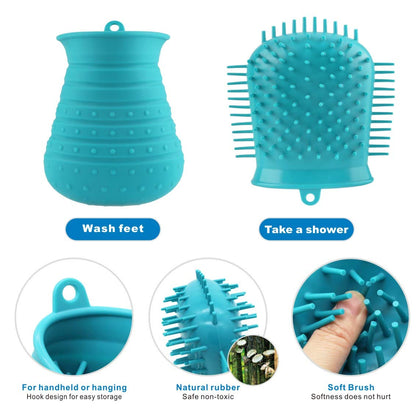 Dog Paw Cleaner Cup with Towel - Portable Pet Foot Washer and Grooming Brush for Dogs and Cats (Blue)
