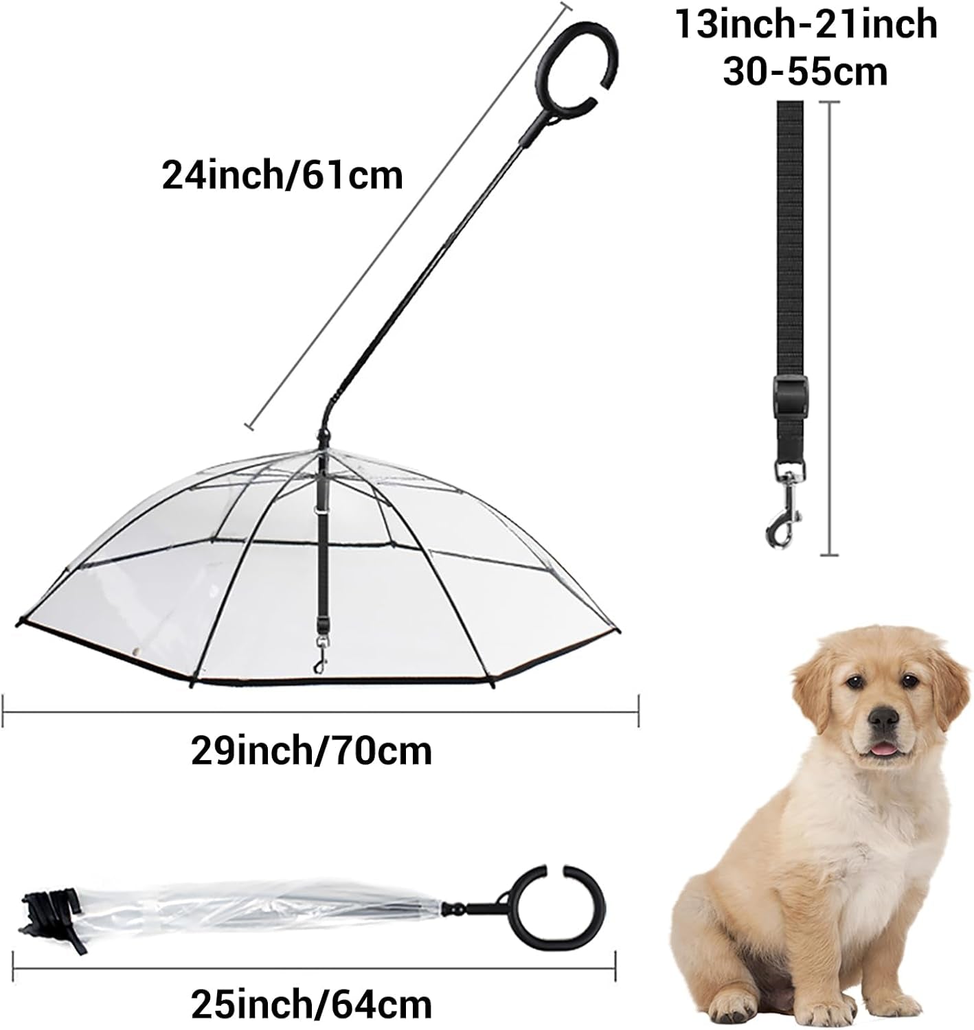 Clear Dog Umbrella for Small Breeds with Adjustable Leash - Waterproof Rain Gear for Outdoor Walks