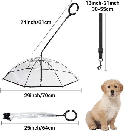 Clear Dog Umbrella for Small Breeds with Adjustable Leash - Waterproof Rain Gear for Outdoor Walks