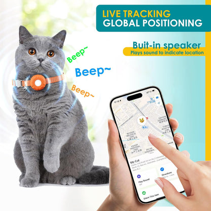 Cat Tracker, GPS Tracker, No Subscription Fee Pet Tracker, Compatible with Apple Find My App (Only Ios), Real-Time Location, Cat Trackers Collar with Safety Elastic Buckle, Orange