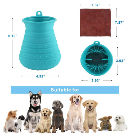 Dog Paw Cleaner Cup with Towel - Portable Pet Foot Washer and Grooming Brush for Dogs and Cats (Blue)