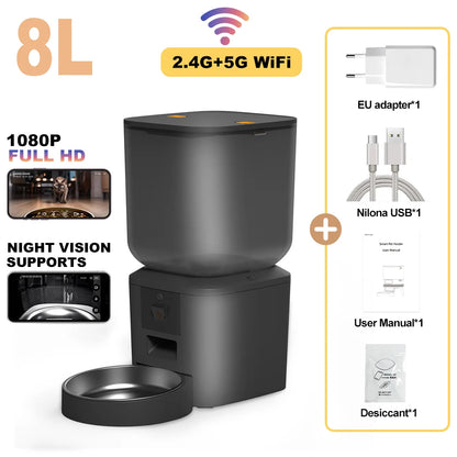8L Smart Automatic Cat Feeders with 1080P HD Camera 5G Wifi Pet Feeder Tuya APP Control Automatic Cat Dog Food Dispenser